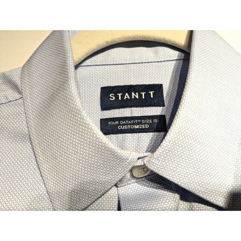 Stantt Mens XL Sky Blue Diamond Weave Dress Shirt Cotton Formal Custom Datafit